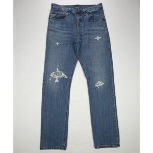 Levis 501 Original Fit Distressed Medium Wash Button Fly Jeans W30 L32 Mens